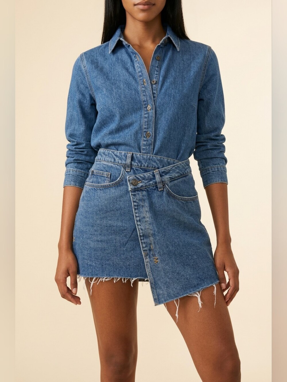 Ksubi Blue Denim Asymmetrical Hem Mini Rap Skirt Size 27